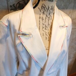 Dana Buchanan Size 16 White Blazer with Colorful Stitching Trim! NWT!